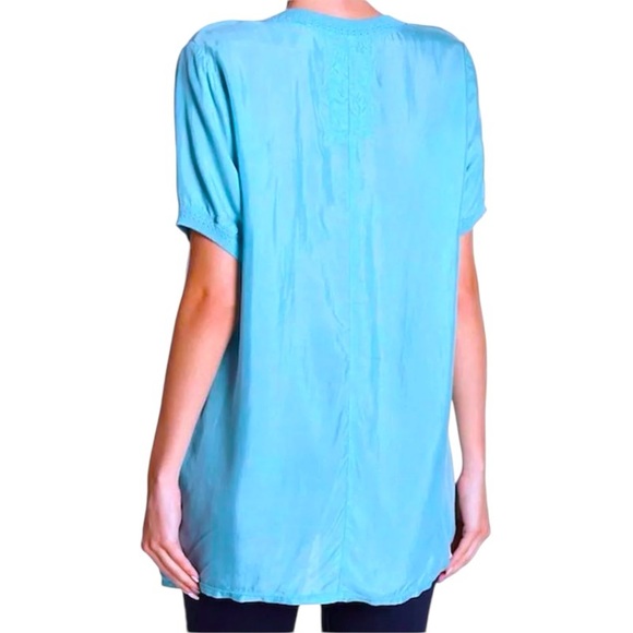 $139 Johnny Was Vintage Top X Large Knit Trim on Neck +Sleeves Blue Cerulean NWT - Picture 5 of 13